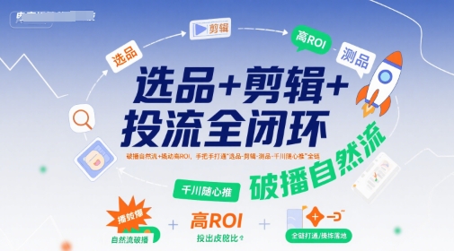 选品+剪辑+投流全闭环,破播自然流+撬动高ROI,手把手打通“选品-剪辑-测品-千川随心推”全链-优优云网创