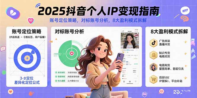 2025抖音个人IP变现指南，账号定位策略，对标账号分析，8大盈利模式拆解-优优云网创