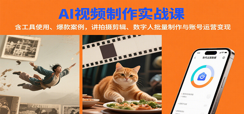 AI视频制作实战：含工具使用、爆款案例，讲拍摄剪辑、数字人批量制作与账号运营变现-优优云网创