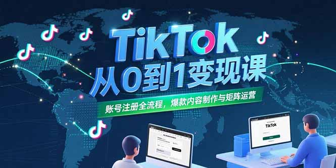 TikTok从0到1变现课，账号注册全流程，爆款内容制作与矩阵运营-优优云网创
