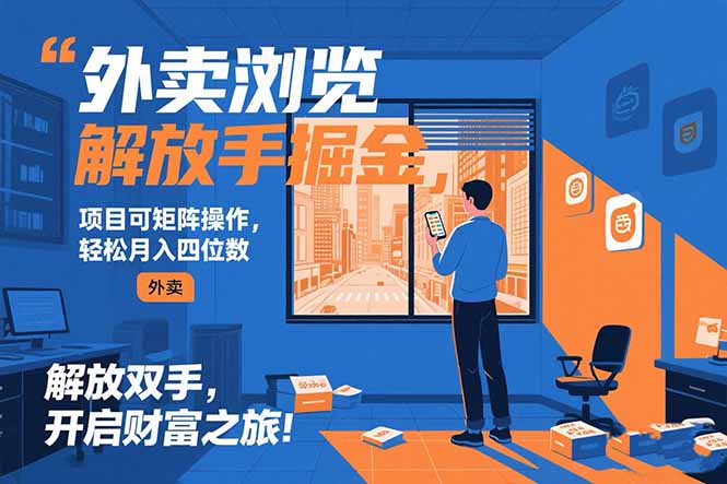 外卖浏览掘金项目 可矩阵操作 轻松日入500+-优优云网创