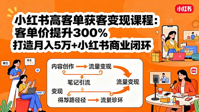 小红书高客单获客变现课程：客单价提升300%，打造月入10万+小红书商业闭环-优优云网创