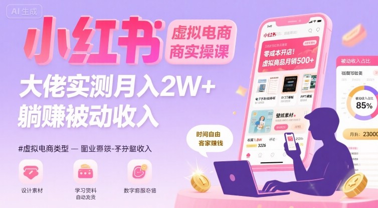 小红书虚拟电商，大佬实测月入2W+，实现被动收入-优优云网创