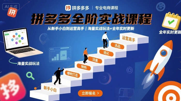 拼多多全阶实战课程，从新手小白到运营高手，海量实战玩法+全年实时更新【2025年9月更新】-优优云网创