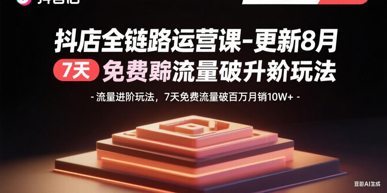 抖店全链路运营课-更新8月:流量进阶玩法,7天免费流量破百万月销10W+-优优云网创