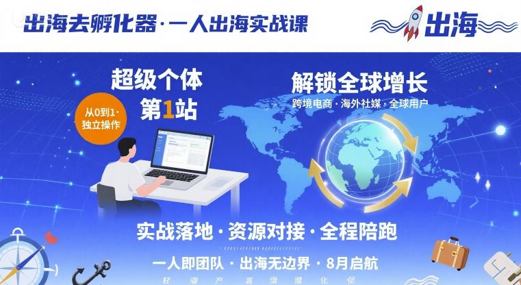 出海去孵化器，一人出海实战课，超级个体第1站，解锁全球增长-优优云网创