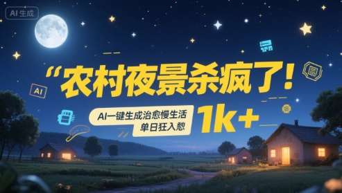 农村夜景杀疯了！AI一键生成治愈系慢生活，单日狂入1k+-优优云网创