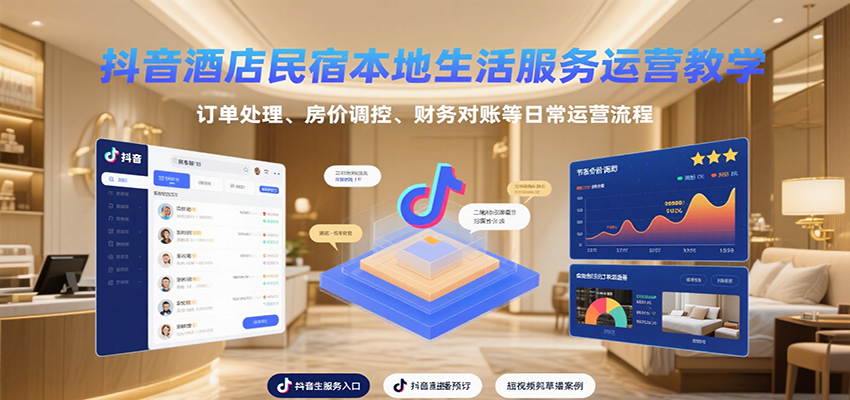 抖音酒店民宿本地生活服务运营教学,订单处理、房价调控、财务对账等日常运营流程-优优云网创