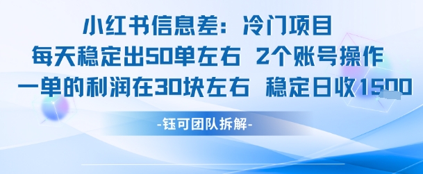 小红书信息差冷门项目一单利润30块每天稳定1.5k左右2个账号操作-优优云网创
