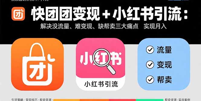 快团团变现+小红书引流:解决没流量、难变现、缺帮卖三大痛点 实现月入3w+-优优云网创