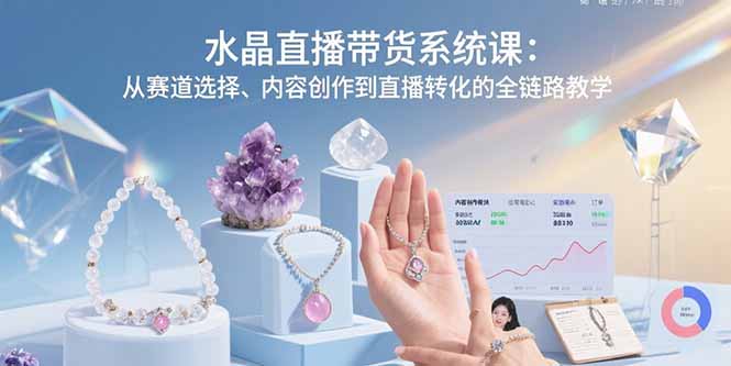 水晶直播带货系统课:从赛道选择、内容创作到直播转化的全链路教学-优优云网创