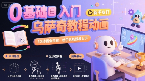 0基础入门乌萨奇教程动画,3D动画全流程,新手也能跟着上手-优优云网创