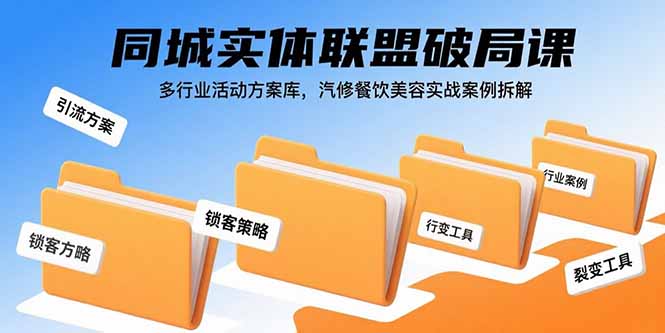 同城实体联盟破局课,多行业活动方案库,汽修餐饮美容实战案例拆解-优优云网创