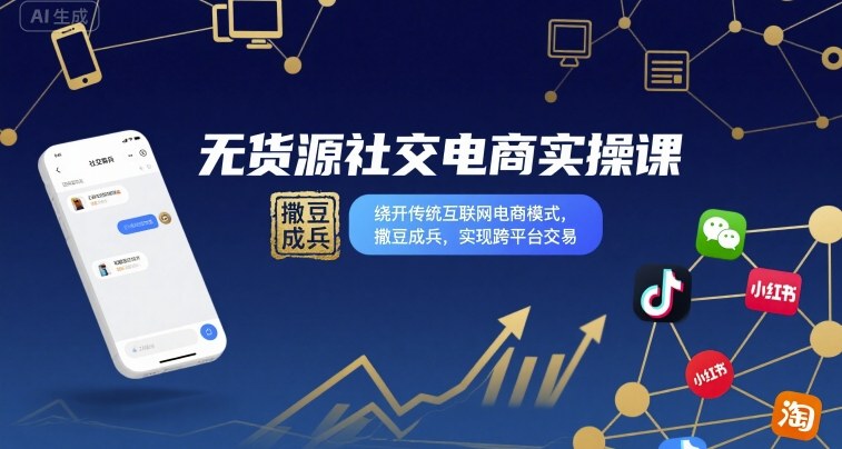无货源社交电商实操课,绕开传统互联网电商模式,撒豆成兵,实现跨平台交易-优优云网创