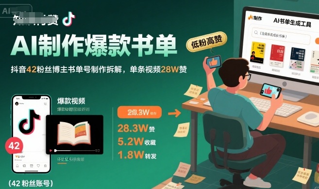 AI制作爆款书单，抖音42粉丝博主书单号制作拆解，单条视频28W赞-优优云网创