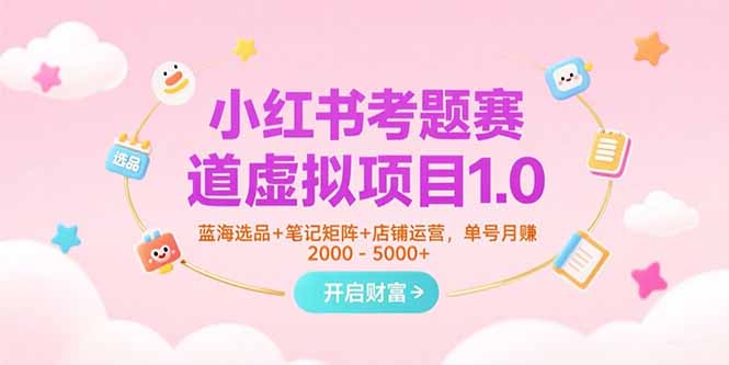 小红书考题赛道虚拟项目1.0，蓝海选品+笔记矩阵+店铺运营，单号月赚5000+-优优云网创