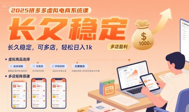 2025拼多多虚拟电商系统课,长久稳定,可多店,轻松日入1k