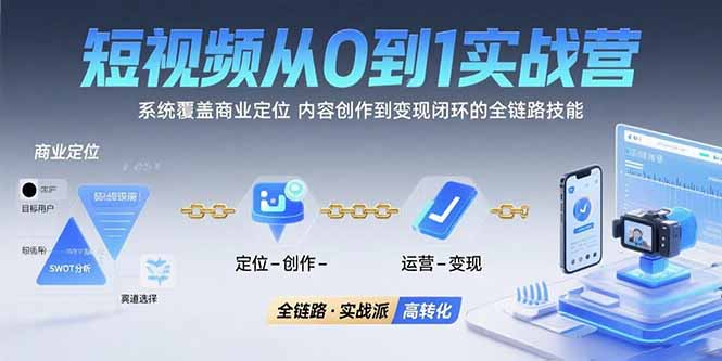 短视频从0到1的实战营：系统覆盖商业定位,内容创作到变现闭环的全链路技能-优优云网创