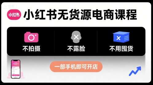 小红书无货源电商课程，不拍摄不露脸不用囤货，一部手机即可开店-优优云网创