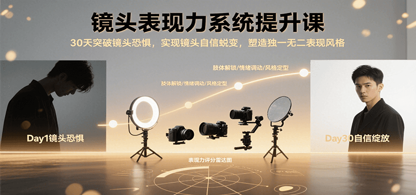 镜头表现力系统提升课，30天突破镜头恐惧实现自信蜕变，塑造独一无二表现风格-优优云网创