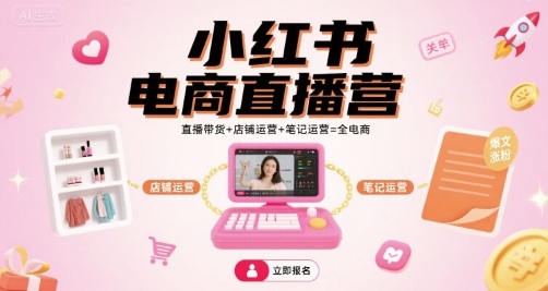 小红书电商直播营,直播带货+店铺运营+笔记运营=全电商-优优云网创