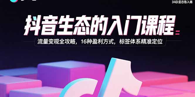 抖音生态的入门课程：流量变现全攻略，16种盈利方式，标签体系精准定位-优优云网创