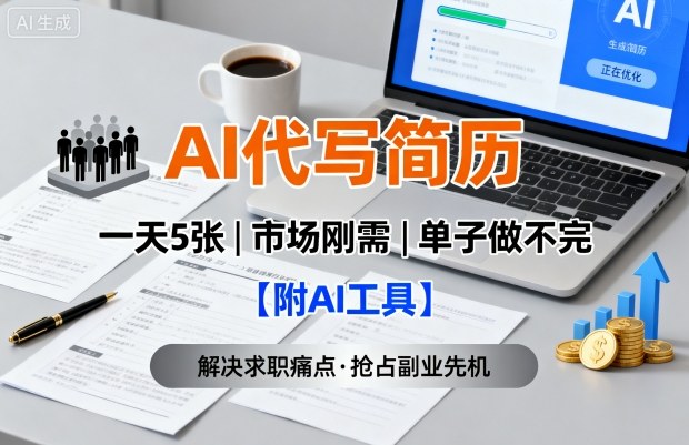 AI代写简历，一天5张，今年找工作难，市场刚需，单子做不完【附AI工具】-优优云网创