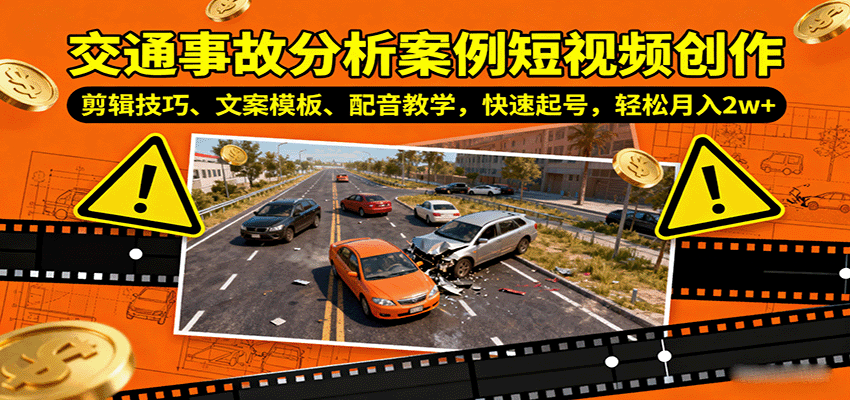 交通事故分析案例短视频创作，剪辑技巧、文案模板、配音教学，快速起号，轻松月入2w+-优优云网创
