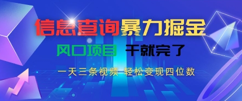 信息查询暴力掘金，一天三条视频，轻松变现四位数，风口项目干就完了【揭秘】-优优云网创