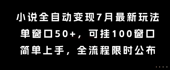 小说全自动变现7月玩法,单窗口50+,可挂100窗口,简单上手,全流程限时公布【揭秘】-优优云网创