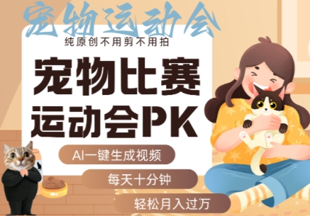 AI一键生成宠物比赛运动会PK视频，纯原创不用剪不用拍，每天十分钟，轻松月入过1W+-优优云网创