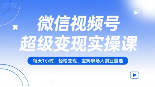 微信视频号超级变现实操课，每天1小时，轻松变现，宝妈职场人副业首选-优优云网创