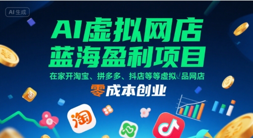 AI虚拟网店蓝海盈利项目,在家开淘宝、拼多多、抖店等虚拟品网店,零成本创业-优优云网创